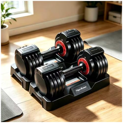 VigorBrawn 25lb Adjustable Dumbbell Set with Storage Case for Home Gym