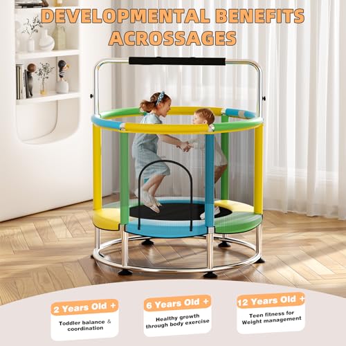 Towigic 55-Inch Multicolor Indoor & Outdoor Kids Trampoline with Adjustable Bar