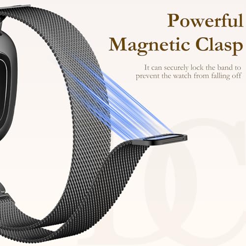 Ouwegaga Metal Milanese Mesh Watch Strap for Fitbit Versa 4 & Sense 2 - Black