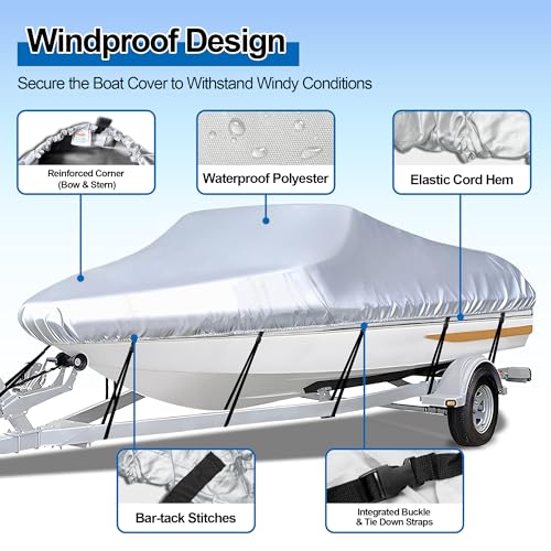Trailerable Boat Cover 20-23 Ft Waterproof Heavy Duty V-Hull Fish & Ski Cover with Storage Bag - Silver / 20'-23' Long, 100" Wide