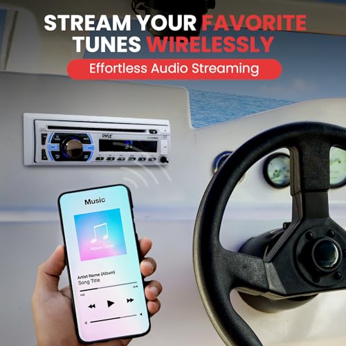 Pyle Marine Bluetooth Stereo Receiver with CD Player & FM Radio - 12V Waterproof Marine Head Unit - Single DIN