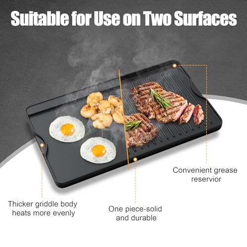 16" x 24" Reversible Cast Iron Cooking Griddle - Pre-Seasoned, Double-Sided, Camp & Kitchen Use - Variation of THIS Listing 16" x 24" x 1"