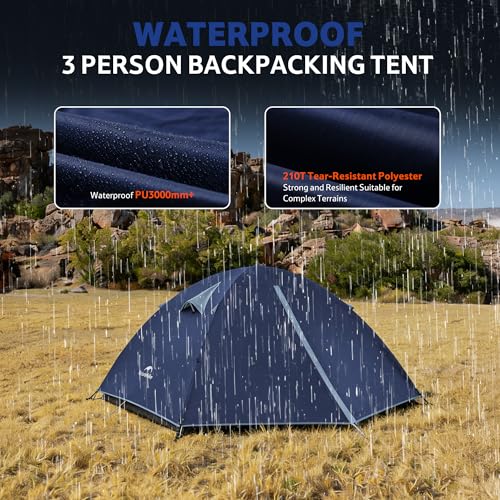 Naturehike Bleik-A 3-Person Waterproof Camping Tent Blue Lightweight Backpacking Shelter