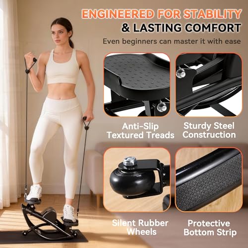 Gannyfer Black Side-to-Side Rock Stepper Exercise Machine with Digital Monitor, Resistance Bands, 330 lbs Capacity