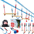Blue 80 Ft Double Ninja Slackline Obstacle Course with Monkey Bars for Kids