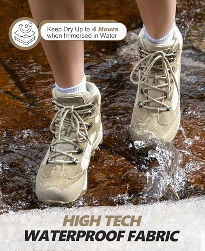 Women’s Waterproof Hiking Boots - Ankle Support, Breathable, Non-Slip, Durable, Size 7.5 Sand