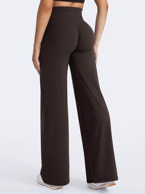 HIGORUN High Waisted Straight Leggings - No Front Seam Workout Pants for Women | 31" Casual Gym Yoga Trousers