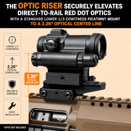 Black 360 Tactical Full Size Red Dot Riser Mount for Rails - 2.26 Inch Height
