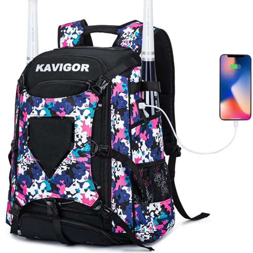 KAVIGOR Pink Camo Baseball Backpack 50L Large Capacity with Laptop & Charge Port
