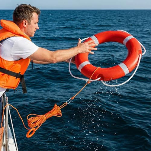 23 Inch Life Ring Buoy with 98.4 FT Floating Rope for Boat & Pool Safety