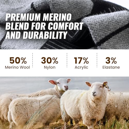 Men's Merino Wool Ankle Running Socks - Black & Grey, Medium, Compression Support
