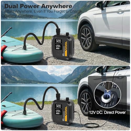 Electric Paddle Board Pump 22 PSI Portable Air Pump for SUP & Inflatable Water Sports - Black