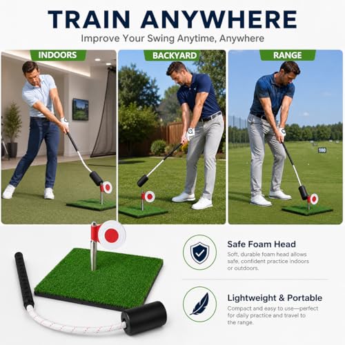 Golf Rope Swing Trainer with Rotating Target - Improve Tempo Speed & Strength