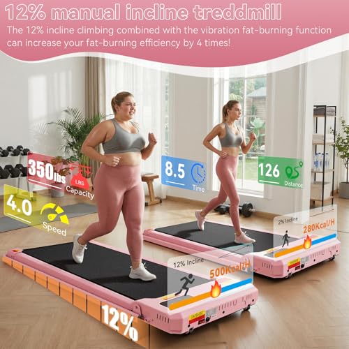ANCHEER Walking Pad with Incline and Handle Bar - Pink Rose Gold Under Desk Treadmill
