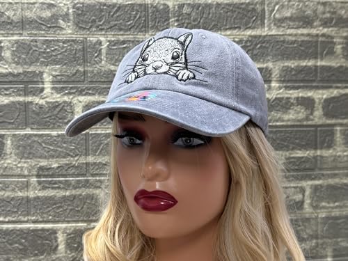 Peeking Squirrel Hat for Men Women Adjustable Embroidered Baseball Cap - Gray