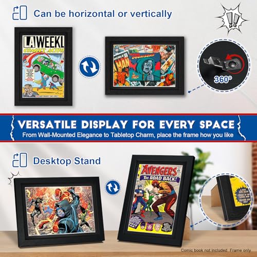 Comic Book Frame 1 Pack - Premium Wooden Display Case for 6.67"x10.16" Comics - Wall Mount or Tabletop