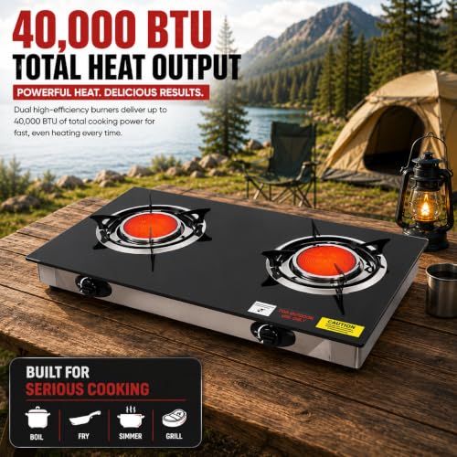 Portable 2-Burner Propane Gas Stove with Infrared Burners for Outdoor Cooking