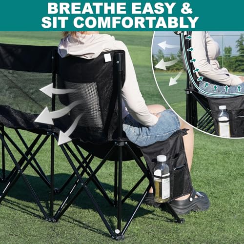 1MORE Soccer Bench Portable Folding Team Bench 6 Seats with Backrest Black