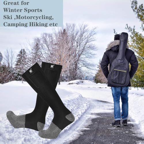 SNOW DEER Rechargeable Heated Socks for Men & Women, Black & Gray Large