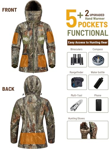 NEW VIEW Women's Camo Hunting Jacket - Upgraded Ultra-Quiet Water-Resistant Waterfowl Deer, Medium / Nv Camo Leaf