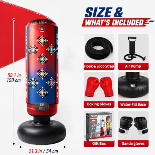 Kids Interactive Punching Bag with Lights, Music, and Scoring - 59.1 Inch