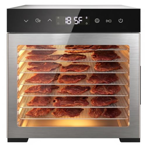 NEWBULIG 8-Tray Stainless Steel Food Dehydrator with 500W, Silver, 185°F Temp, 24H Timer