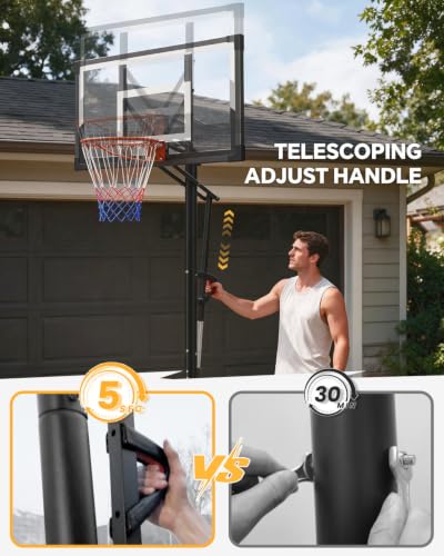 FirstAsk Black 10FT Adjustable Outdoor Basketball Hoop System with 44" Backboard & Wheels