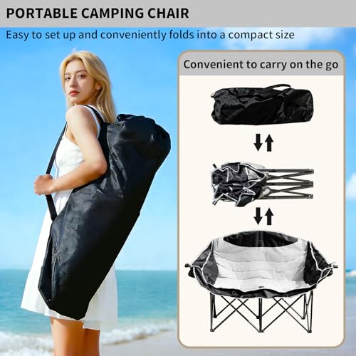 AERGERGER Double Camping Chair for 2 People - Heavy Duty Folding Loveseat with Cup Holders