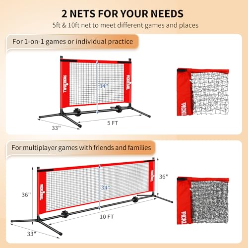 PUULIVEE Portable Pickleball Net Set with 5ft & 10ft Sizes, Durable Outdoor Design