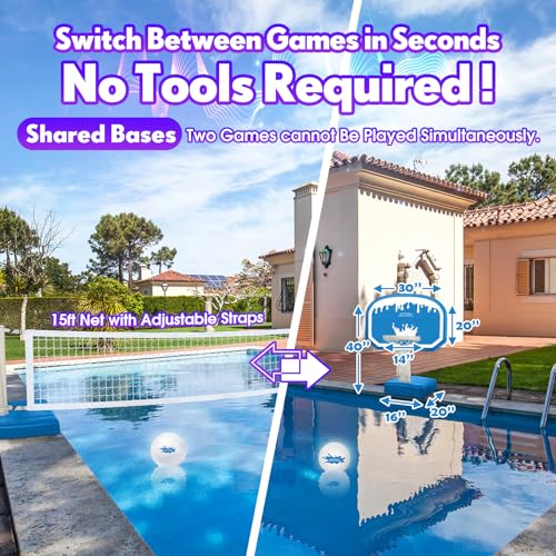LED Pool Volleyball & Basketball Set - 2-in-1 Light-Up Pool Game with Remote & Durable Hoops