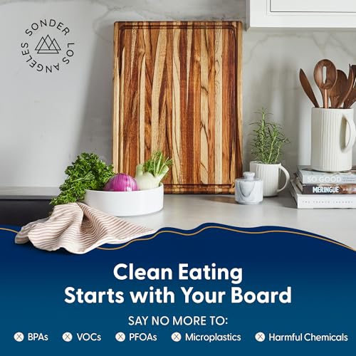 Sonder Los Angeles Bradbury Edge Grain Teak Wood Cutting Board 20x15in - Large Gourmet Kitchen Chopping Block