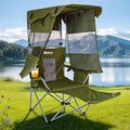 AKSOUL Green Folding Camping Chair with Shade & Cup Holder - Portable Beach & Outdoor Seat, Supports 330 lbs