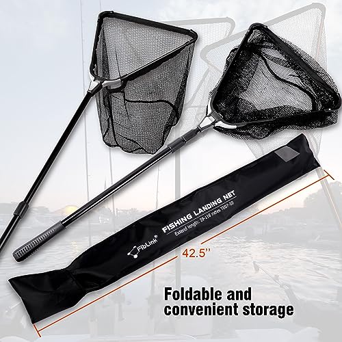 Fiblink 3-Section Folding Aluminum Fishing Landing Net with Extendable Telescoping Handle 59-118 Inches
