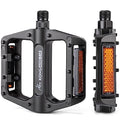 Black Mountain Bike Pedals 9/16 Inch Aluminum Flat Pedals with Reflectors - Wide Platform