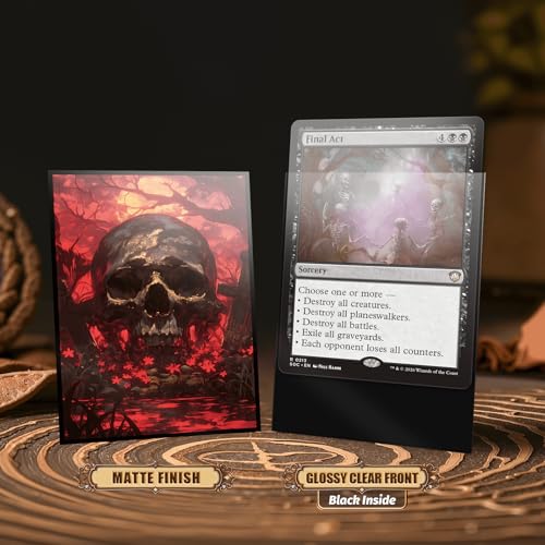 Red Moon Skull Magic Card Sleeves - 100 Matte Finish Standard Size Protectors