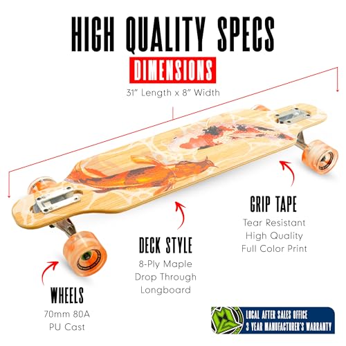 Cruiser Skateboard for Adults & Teens - Tranquil 31" Maple Longboard with 70mm Wheels