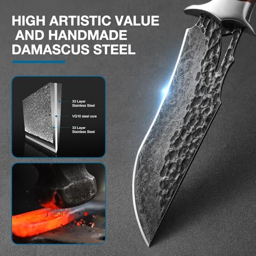 Damascus Hunting Knife VG10 67-Layer Fixed Blade with Leather Sheath - Men’s Bowie Knife