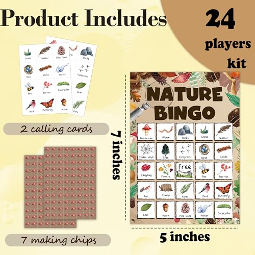 Nature Bingo Game Cards for Adults - Brown Natural Theme, 24 Player Set