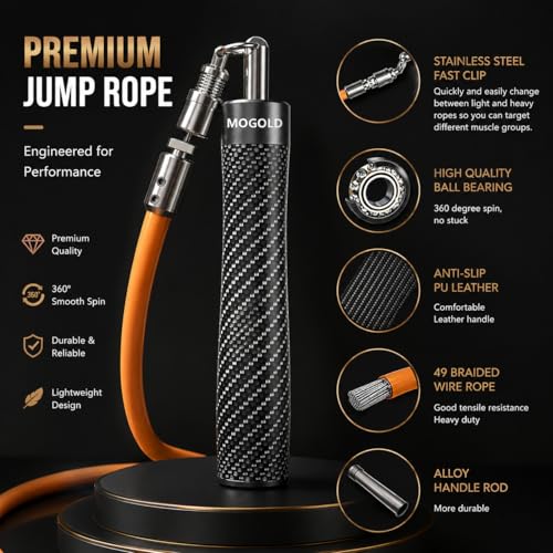 Weighted Jump Rope for Fitness - Interchangeable 1/5lb, 1/4lb & 1/2lb Heavy Rope - Black - Adjustable Length, Anti-Slip Handles