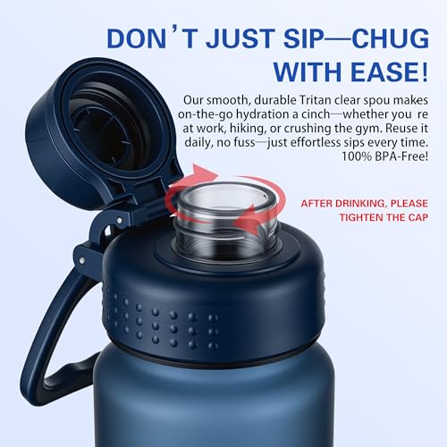 OLDLEY 32oz Navy Blue Matte Water Bottle with Handle, Leakproof Tritan Sport Bottle