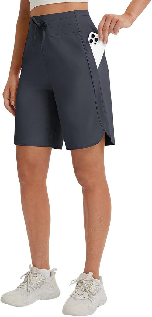 Baleaf Women's Athletic Bermuda Shorts - Quick Dry, High Waisted, Knee Length with Pockets, UPF 50+