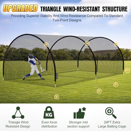 24ft Baseball Batting Cage with Net, Door & Pitching Hole for Practice