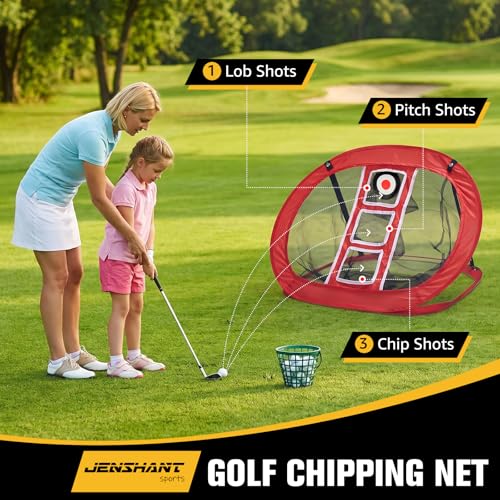 JensHant 10 x 7 ft Golf Practice Net with Chipping Target, Foldable Mat, 8 Tees & 6 Balls – All-in-One Backyard Indoor Outdoor Golf Hitting System
