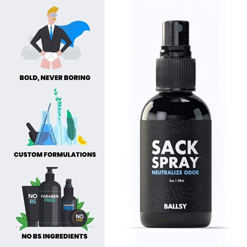 Ballsy Body & Groin Spray - Men's Deodorant for Odor Neutralization & Skin Relief - 2 oz, Paraben-Free