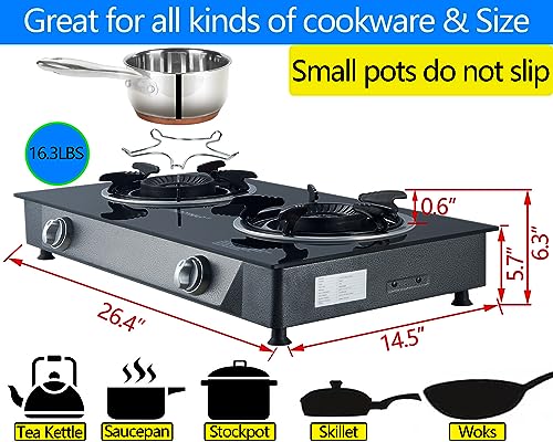 Horynar Glass 2 Burner Propane Stove 26000 BTU Auto Ignition Outdoor Cooking