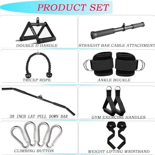 Kinglotus Cable Machine Attachments for Home Gym - Lat Pull Down, Triceps, Handles