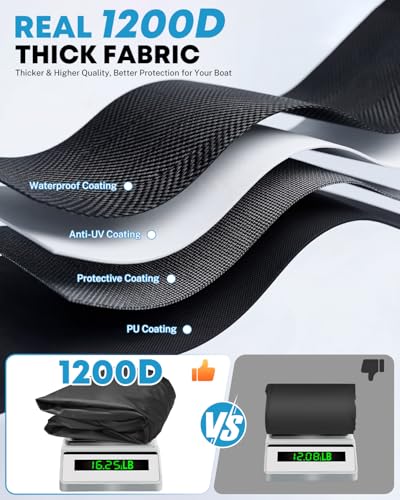 Kohree 1200D Waterproof Boat Cover 20-22ft, Up to 100-Inch Wide - Variation of 20'-22'*100"