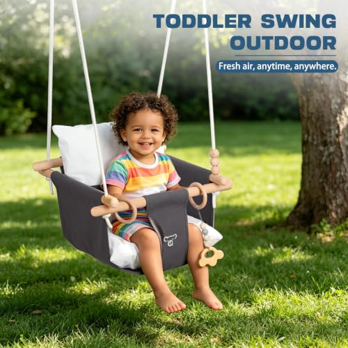 Gray Baby Swing with Stand - Indoor & Outdoor Toddler Saucer Swing Set for Infant