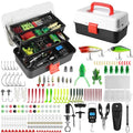 Black 3-Layer Fishing Tackle Box Kit with 213 Pcs Lures & Accessories