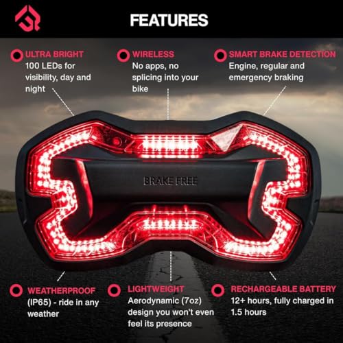 Brake Free Helmet Light Black - Wireless Smart Motorcycle LED Safety Light